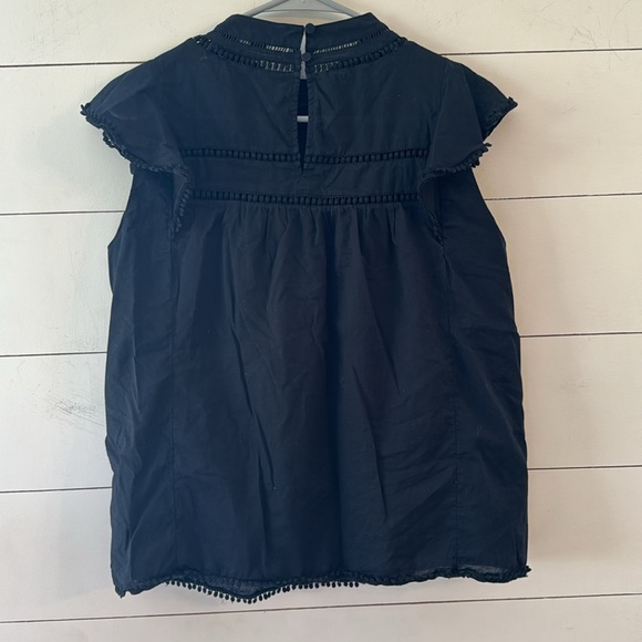 J.CREW Black Flutter Sleeve Crocheted Lace Cotton Shirt Top Size S - Picture 5 of 6